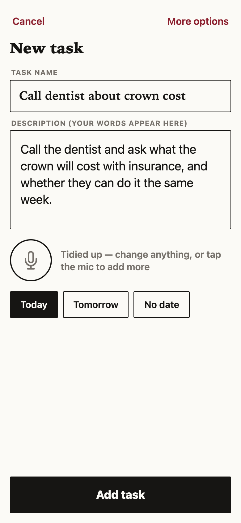 New task