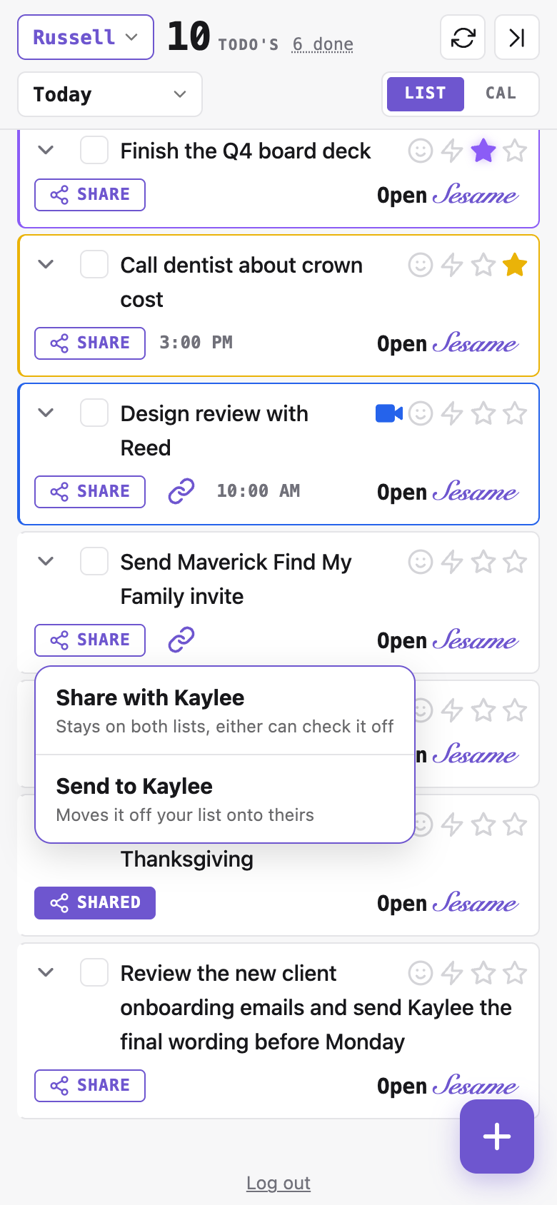 Share menu