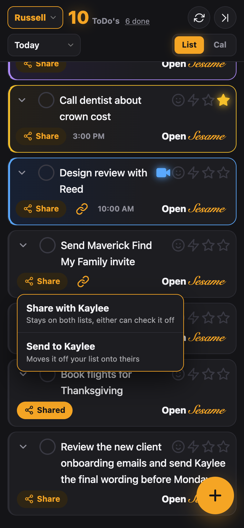 Share menu