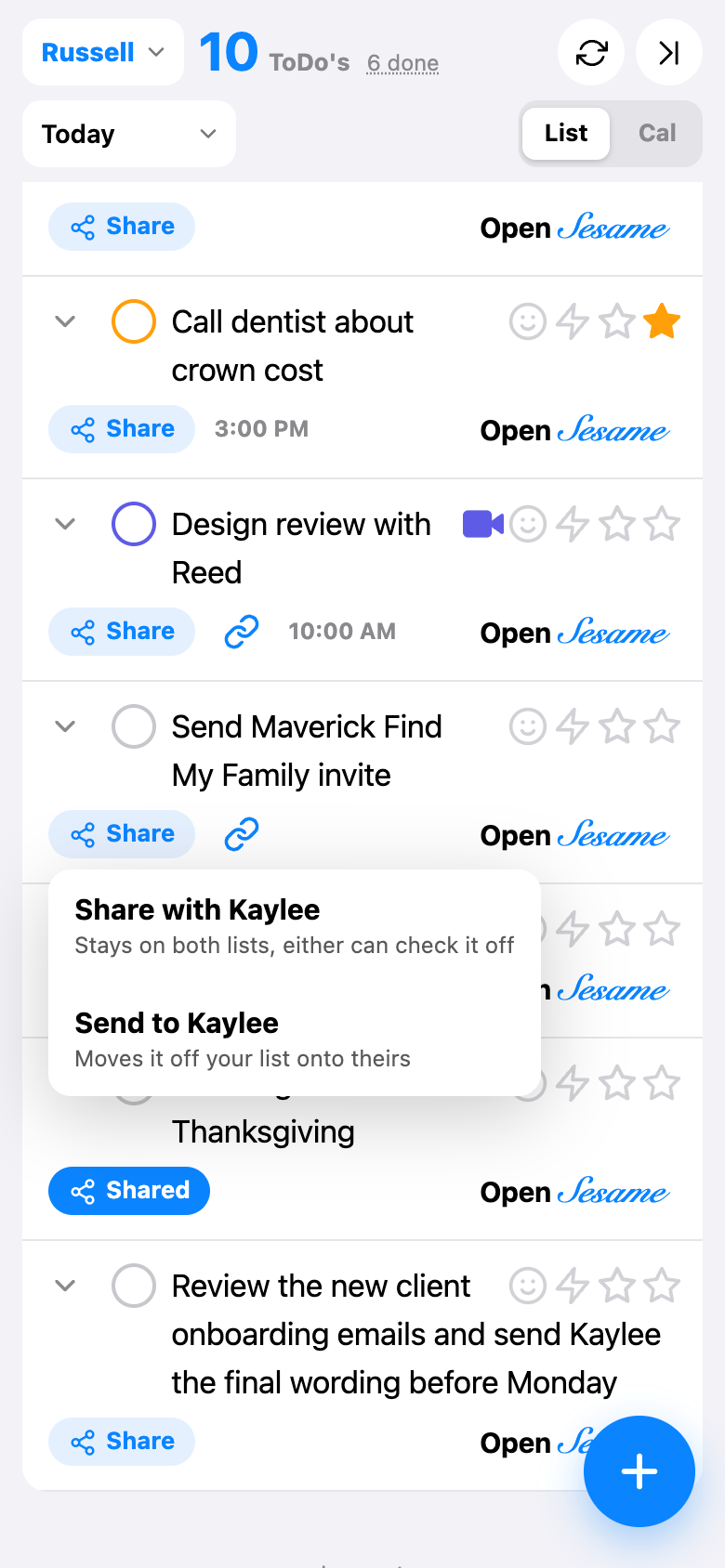 Share menu